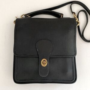 Vintage Coach #5130 Station Bag Black Leather 2way Shoulder Bag
